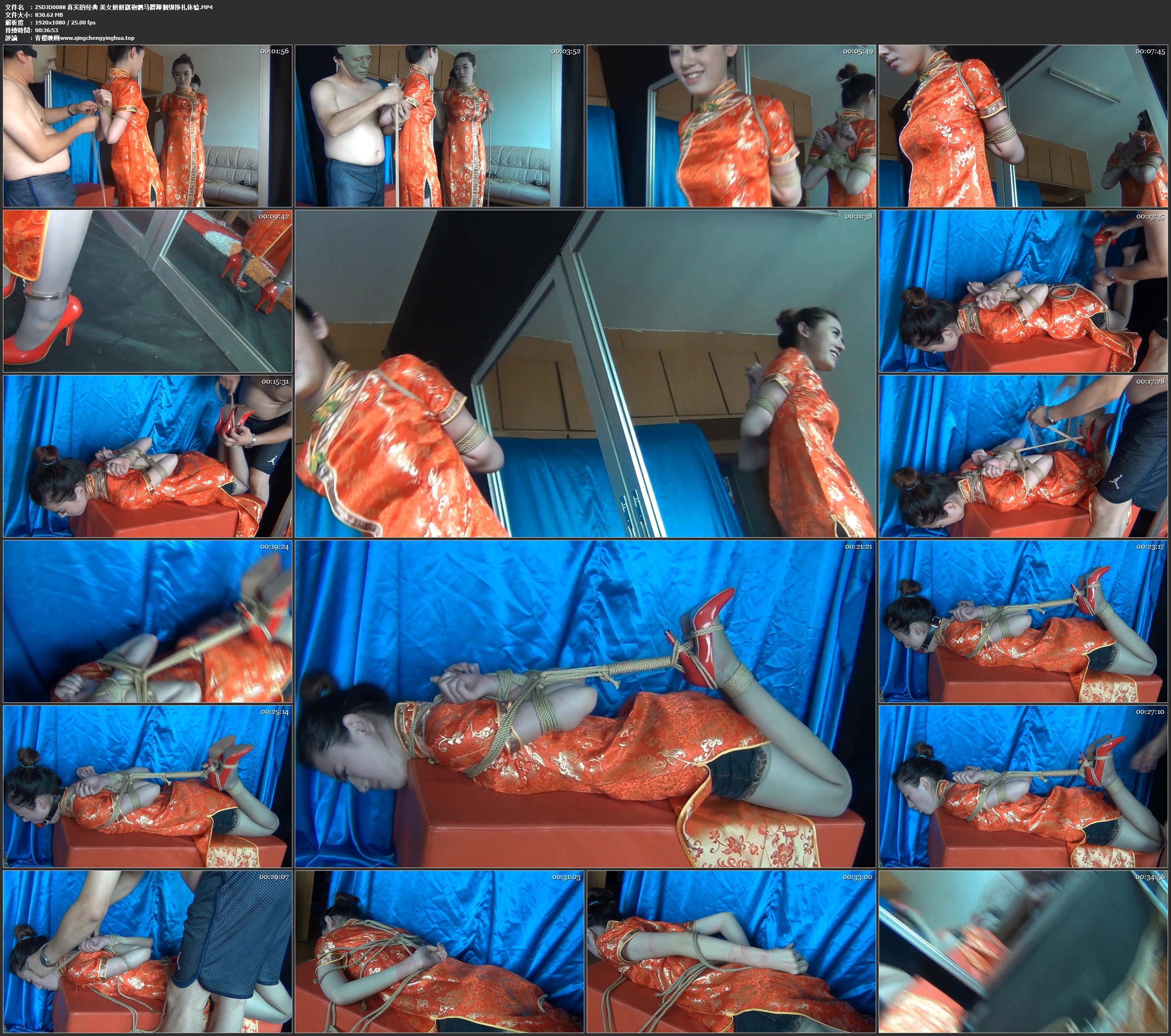 真实的经典 美女妍妍旗袍驷马攒蹄捆绑挣扎体验