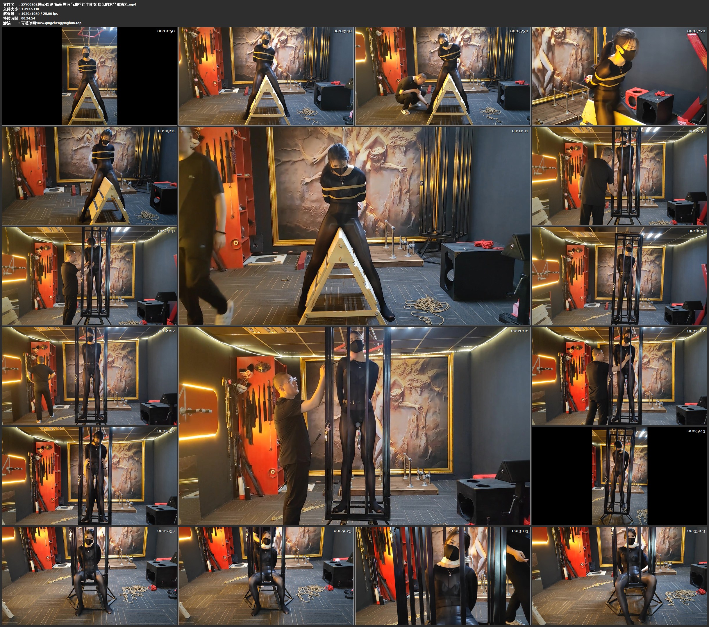 随心原创 杨蕊 黑色马油丝袜连体衣 痛苦的木马和站笼