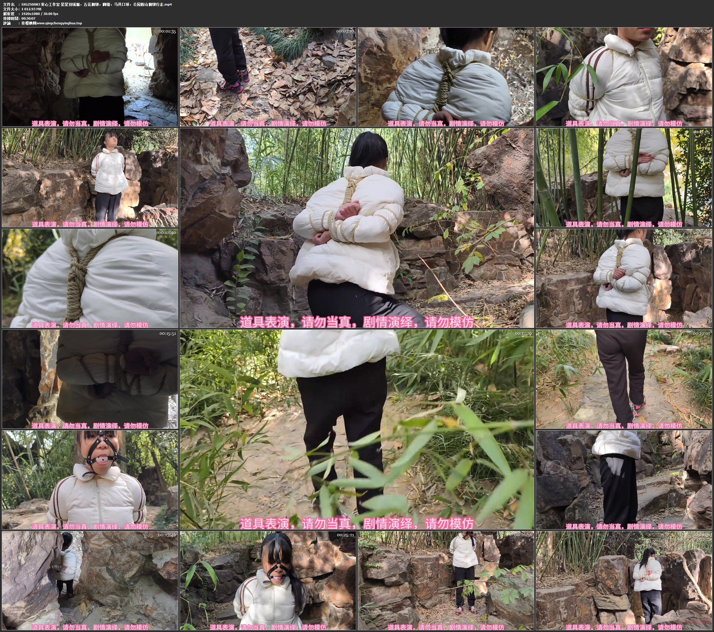 束心工作室 星星羽绒服，五花捆绑，脚镣，马具口球，公园假山捆绑行走
