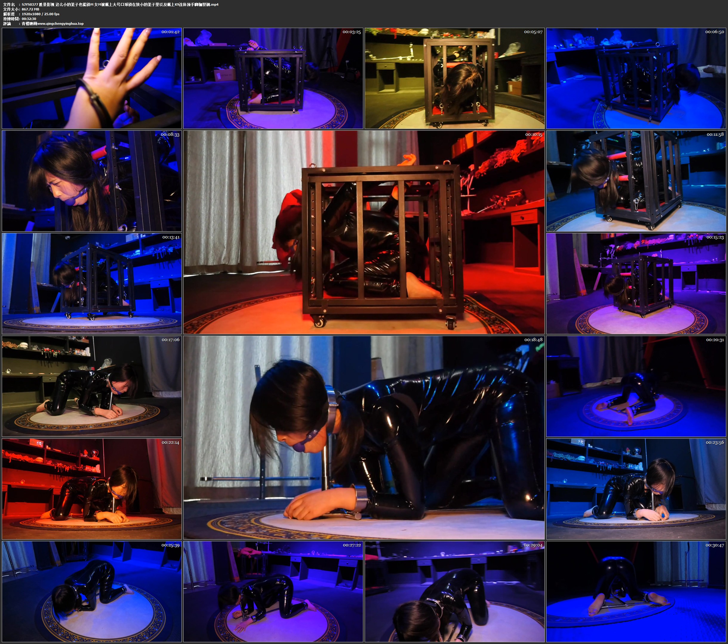 胜景影视 这么小的笼子也能锁M 女M被戴上大号口球锁在狭小的笼子里以及戴上K9连体颈手脚枷禁锢