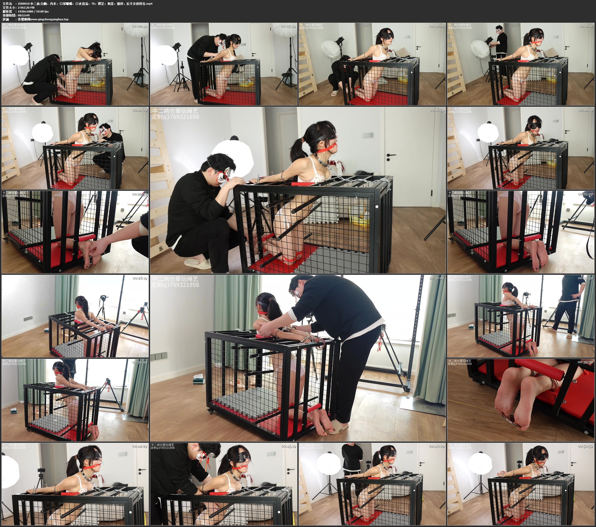 中二病 白嫩，内衣，口球嘟嘴，口水直流，TK，裸足，狗笼，镣铐，反手并肘铐住