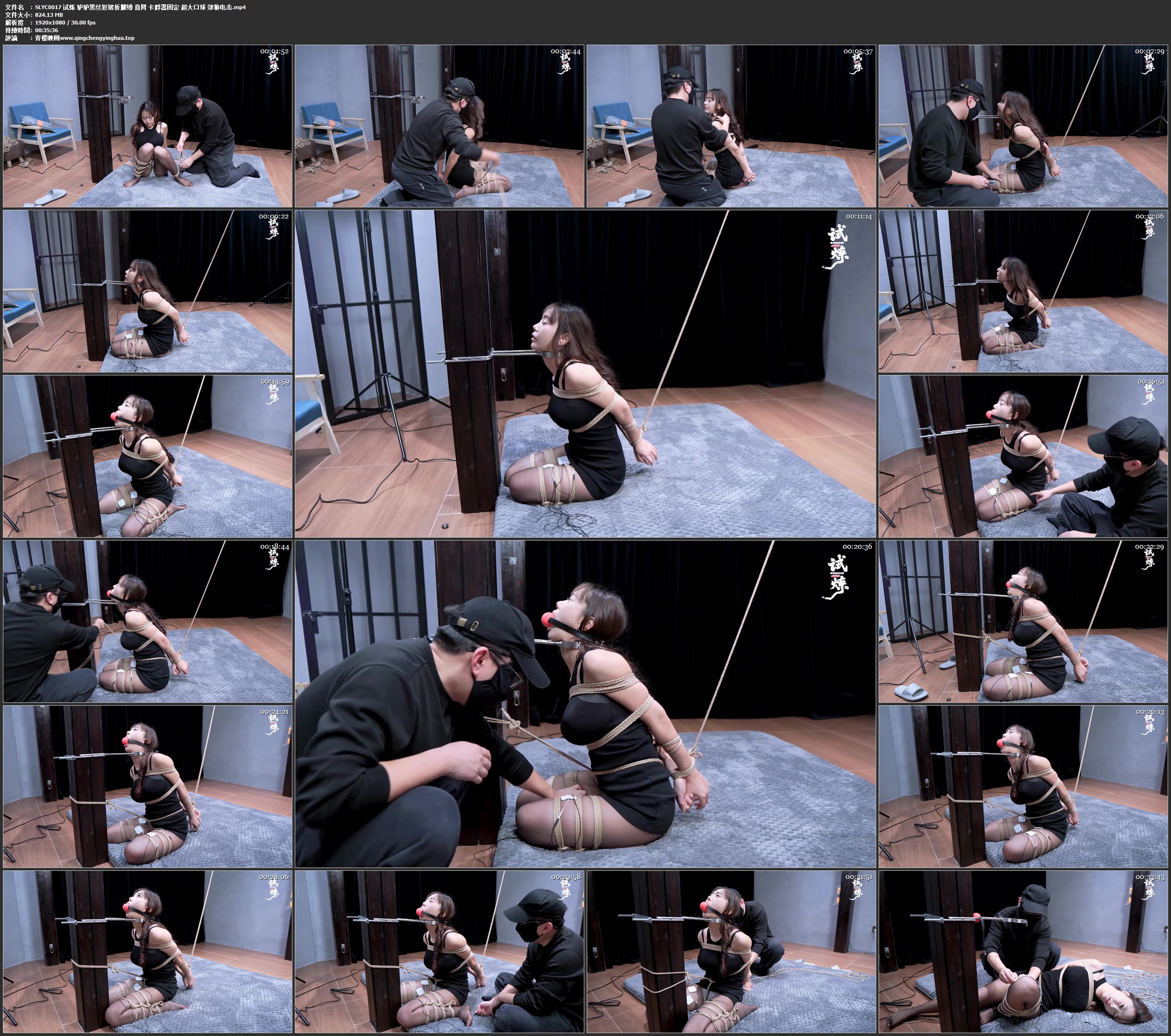试炼 驴驴黑丝短裙折腿缚 直臂 卡脖器固定 超大口球 郊狼电击